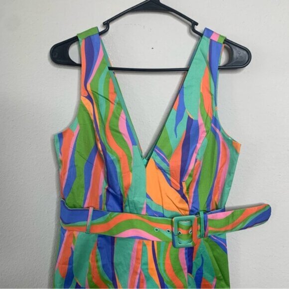 NWT Hutch Multi Color Sleeveless Belted V Neck Romper - Picture 6 of 11
